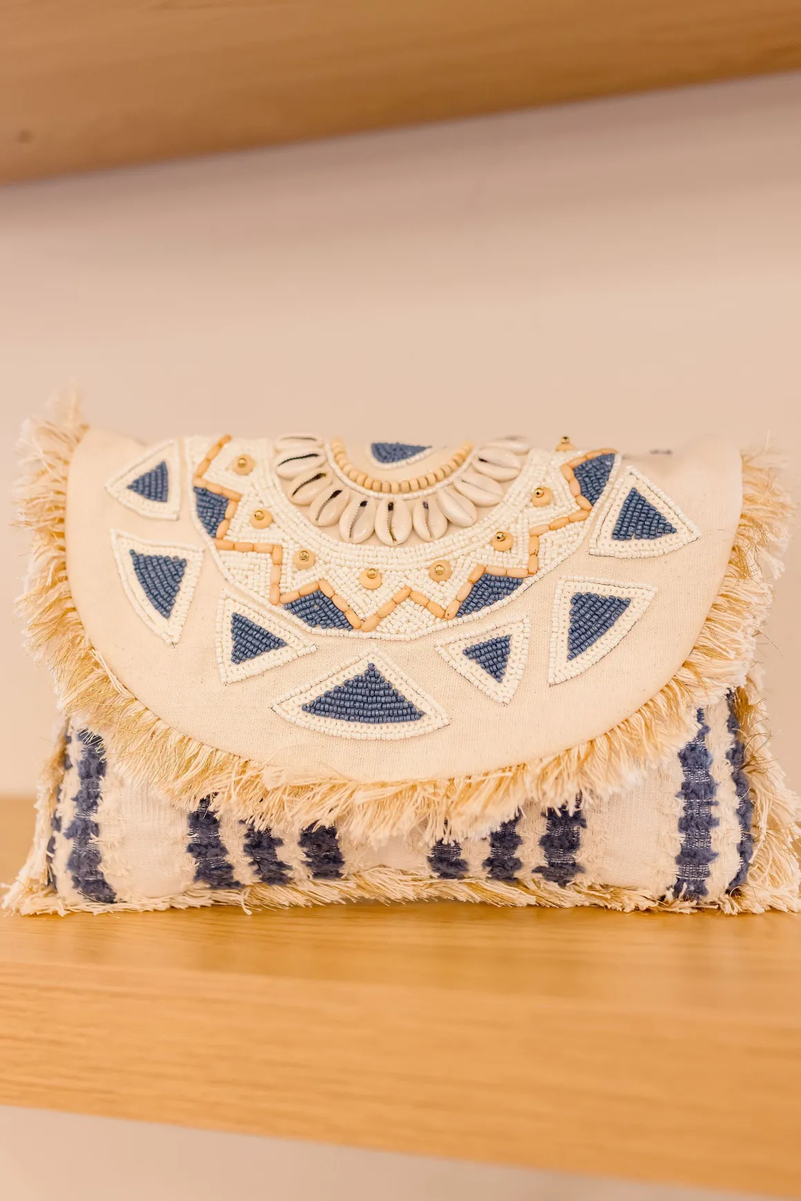 Abbott Beaded Fringe Clutch Ivory