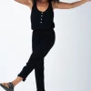 Abigail Sleeveless Racerback Drawstring Waist Linen Jumpsuit Black