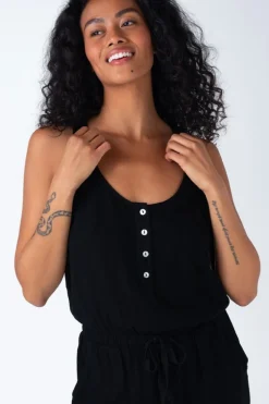 Abigail Sleeveless Racerback Drawstring Waist Linen Jumpsuit Black