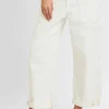 Ada High Rise Crop Wide Barrel Cargo Pants Cream