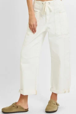 Ada High Rise Crop Wide Barrel Cargo Pants Cream