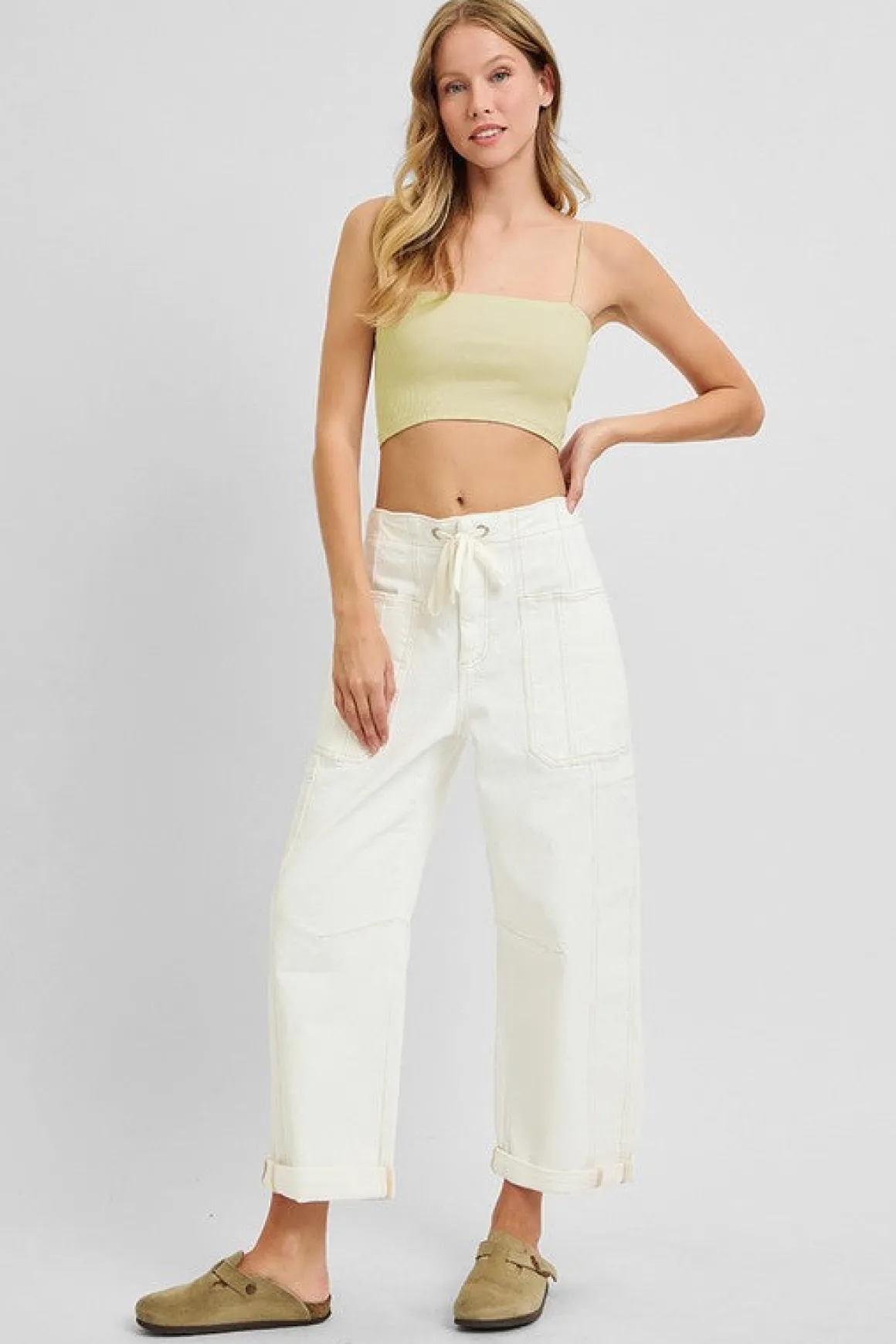 Ada High Rise Crop Wide Barrel Cargo Pants Cream