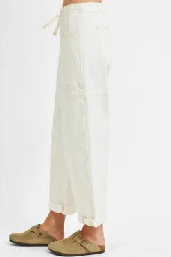 Ada High Rise Crop Wide Barrel Cargo Pants Cream
