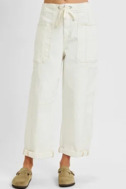 Ada High Rise Crop Wide Barrel Cargo Pants Cream