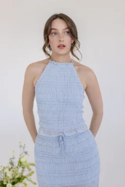 Addison Sleeveless Ruffle Halter Top And Maxi Skirt Set Blue