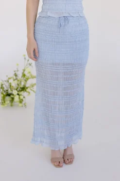 Addison Sleeveless Ruffle Halter Top And Maxi Skirt Set Blue
