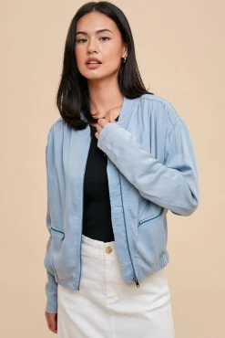 Addy Long Sleeve Bomber Jacket Blue