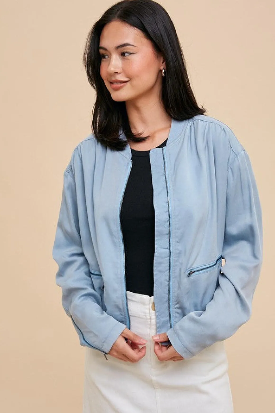 Addy Long Sleeve Bomber Jacket Blue