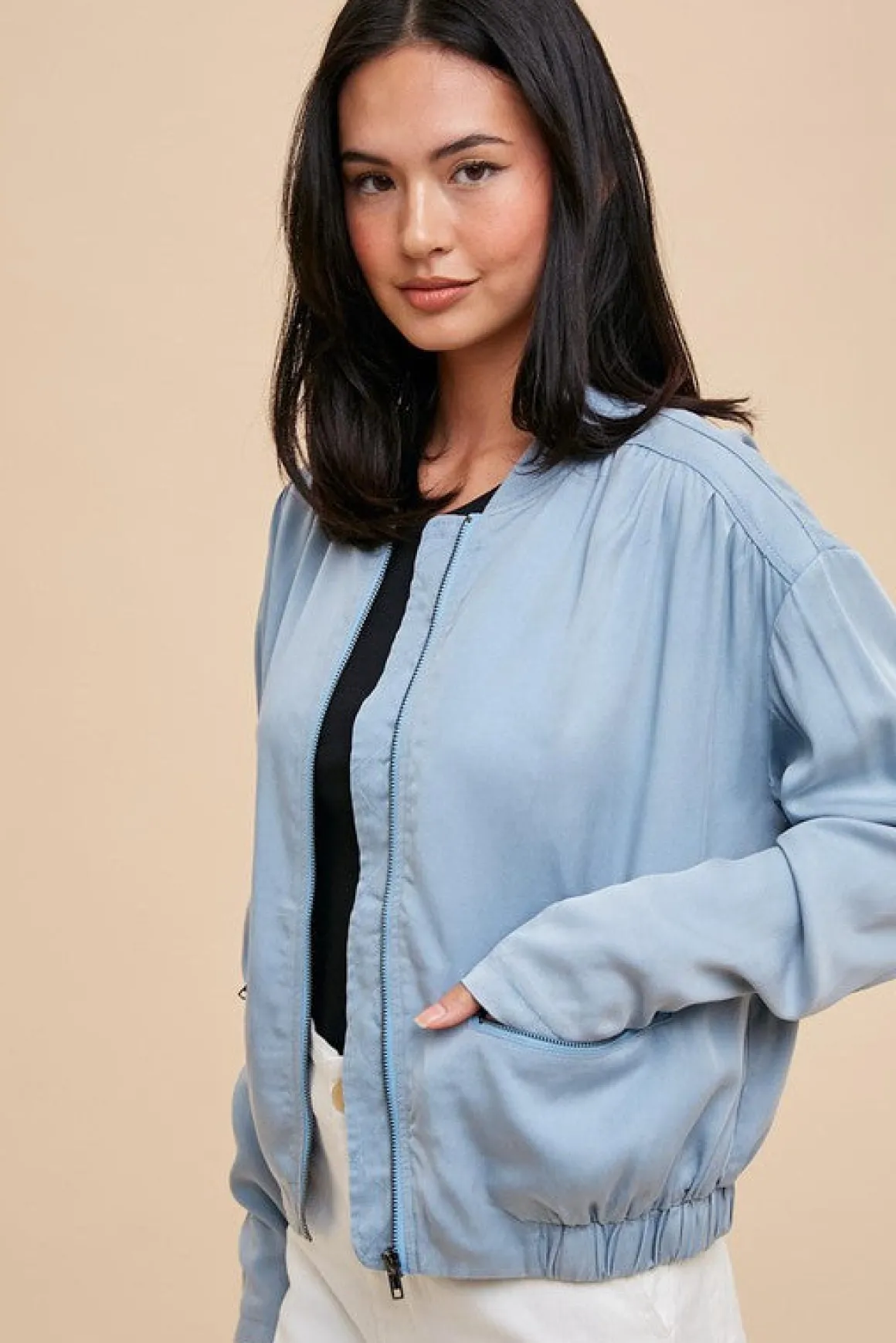 Addy Long Sleeve Bomber Jacket Blue