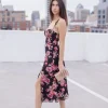 Aesha Sleeveless Shoulder Tie Floral Print Midi Dress Pink