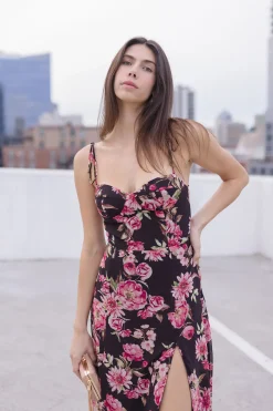 Aesha Sleeveless Shoulder Tie Floral Print Midi Dress Pink