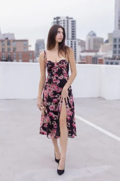 Aesha Sleeveless Shoulder Tie Floral Print Midi Dress Pink