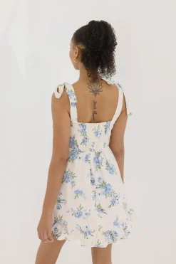 Aimee Sleeveless Shoulder Tie Floral Print Mini Dress Ivory