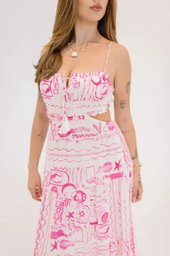 Ainsley Sleeveless Cut Out Tropical Print Maxi Dress Pink