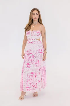 Ainsley Sleeveless Cut Out Tropical Print Maxi Dress Pink