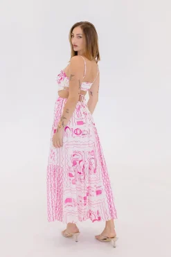 Ainsley Sleeveless Cut Out Tropical Print Maxi Dress Pink