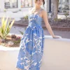 Alexa Sleeveless Back Cut Out Floral Print Midi Dress Blue