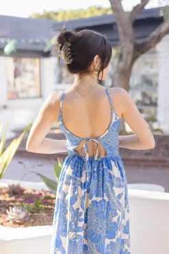 Alexa Sleeveless Back Cut Out Floral Print Midi Dress Blue