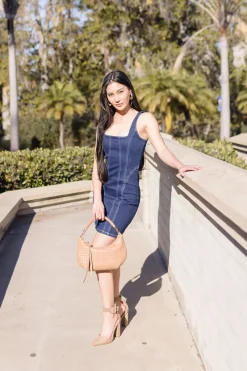 Alexandra Sleeveless Contrast Seam Denim Mini Dress Dark Wash