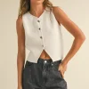 Alexis Sleeveless Button Down Knit Vest White