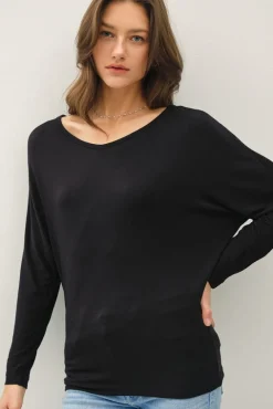 Alicia Batwing Long Sleeve Top Black