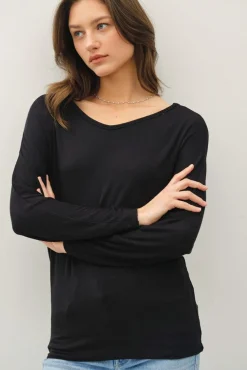 Alicia Batwing Long Sleeve Top Black