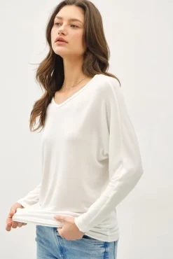 Alicia Batwing Long Sleeve Top White