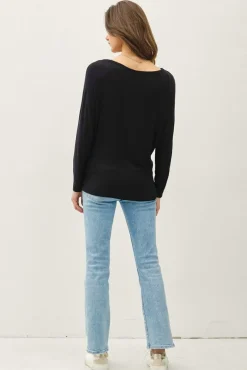 Alicia Batwing Long Sleeve Top Black