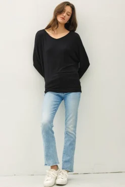 Alicia Batwing Long Sleeve Top Black