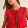 Allison Sleeveless Front Tie Sweater Top Red
