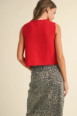 Allison Sleeveless Front Tie Sweater Top Red