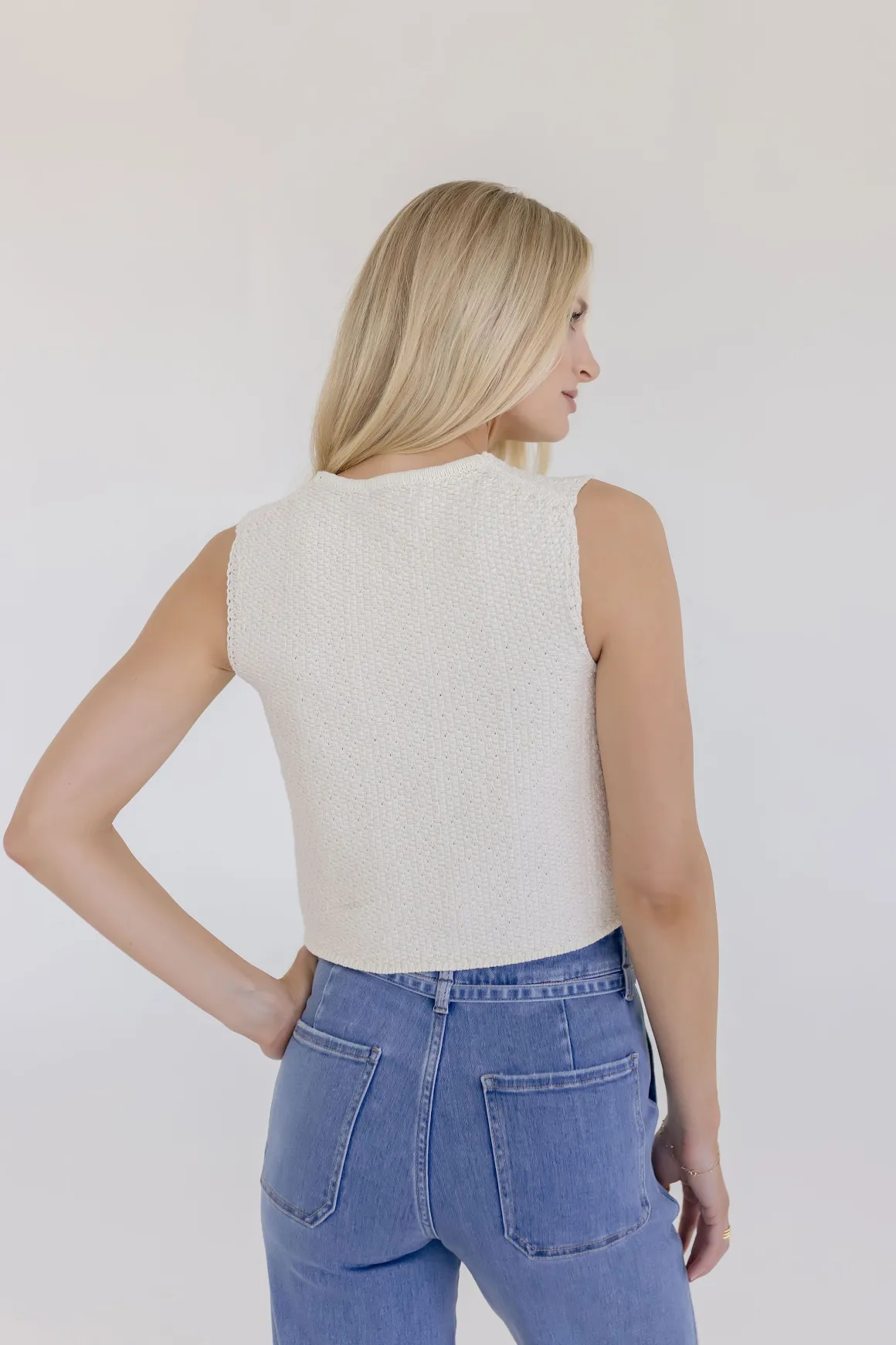 Allison Sleeveless Front Tie Sweater Top Cream