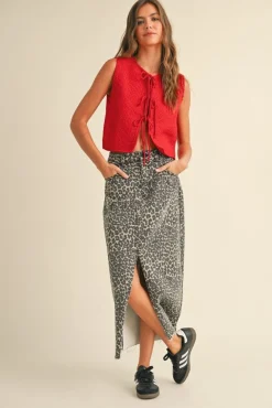 Allison Sleeveless Front Tie Sweater Top Red