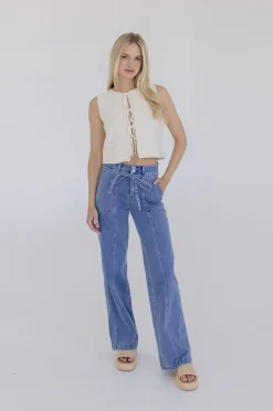Allison Sleeveless Front Tie Sweater Top Cream