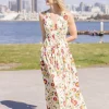 Alma Sleeveless Waist Tie Floral Print Maxi Dress Ivory