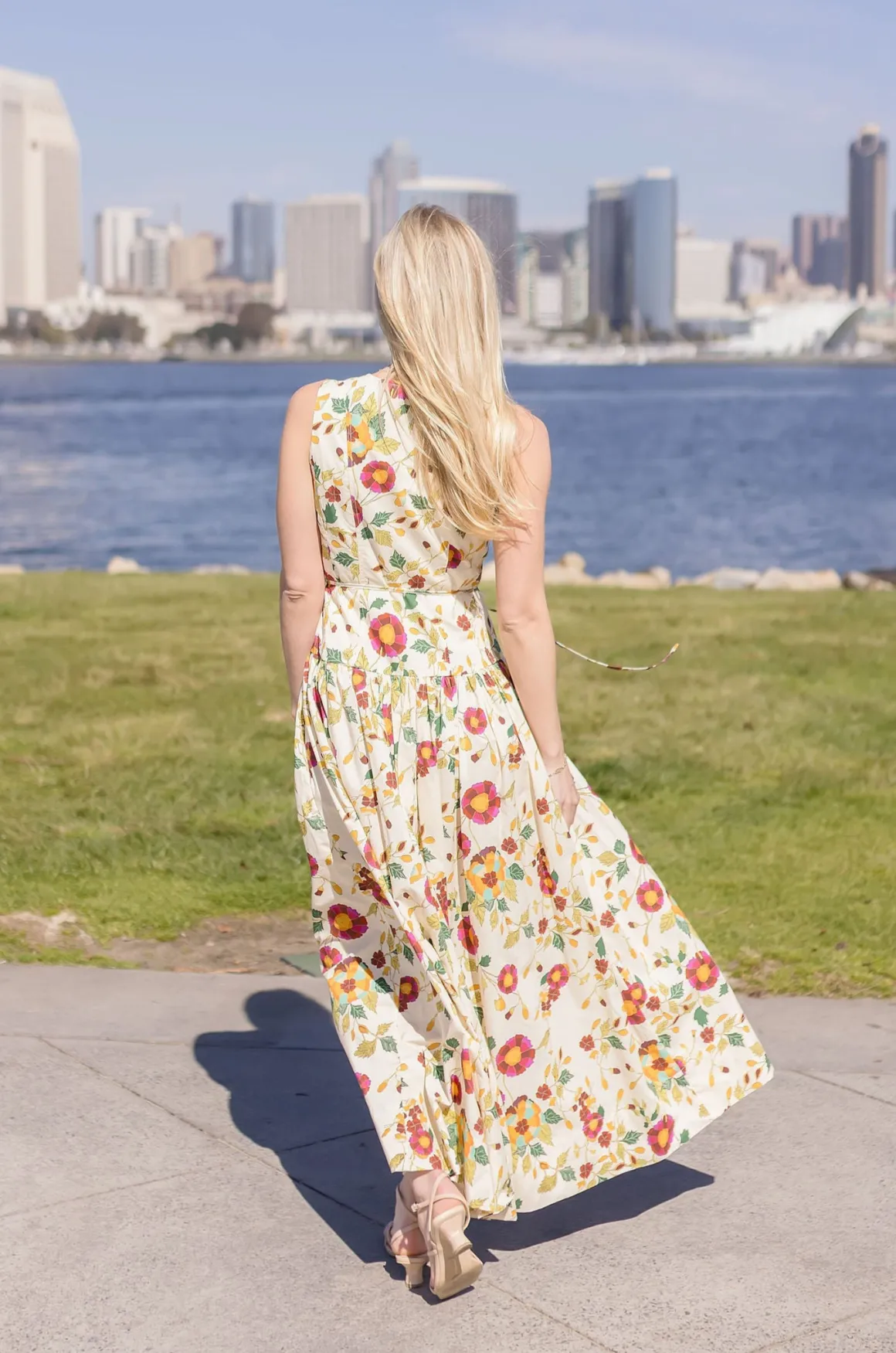 Alma Sleeveless Waist Tie Floral Print Maxi Dress Ivory