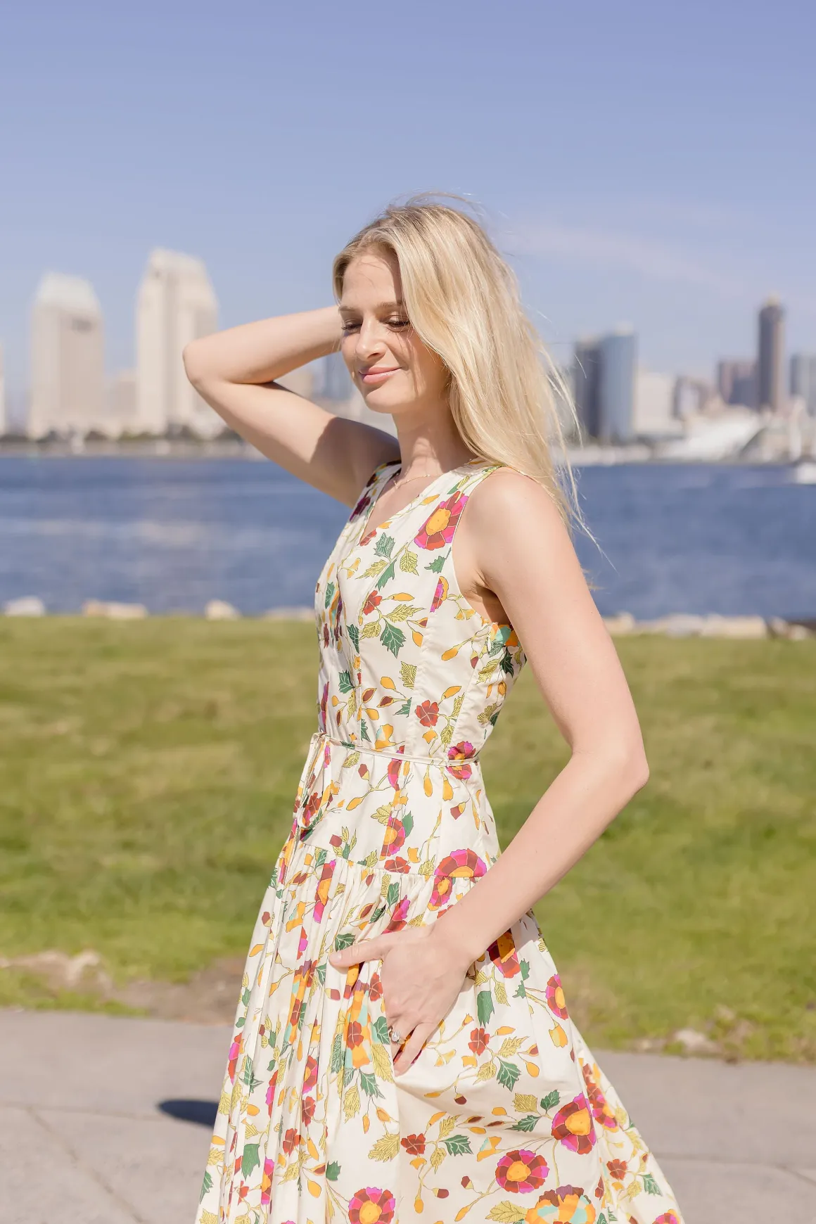 Alma Sleeveless Waist Tie Floral Print Maxi Dress Ivory