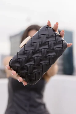 Amy Faux Leather Woven Crossbody Clutch Black