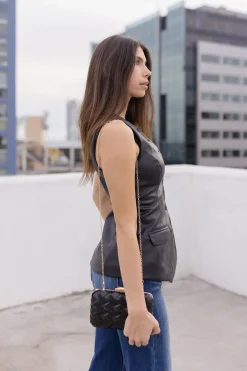 Amy Faux Leather Woven Crossbody Clutch Black