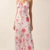 Anastasia Sleeveless Floral Print Satin Slip Midi Dress Pink