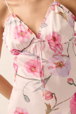 Anastasia Sleeveless Floral Print Satin Slip Midi Dress Pink