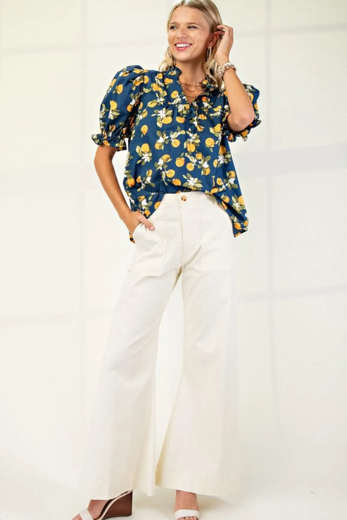 Andrea High Waist Flared Leg Pants Ivory