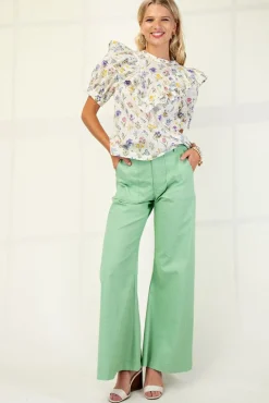 Andrea High Waist Flared Leg Pants Mint