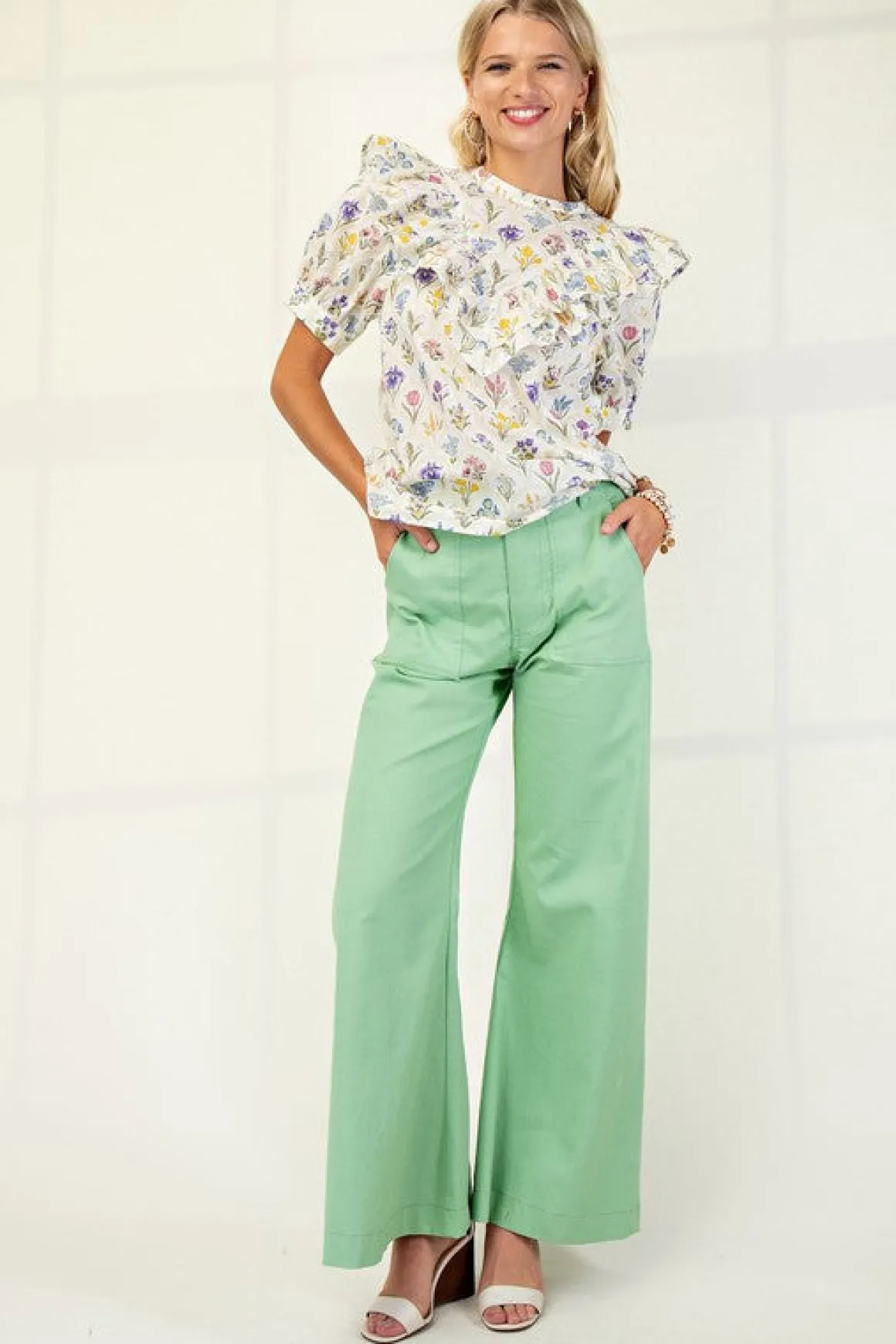 Andrea High Waist Flared Leg Pants Mint