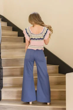 Andrea High Waist Flared Leg Pants Navy