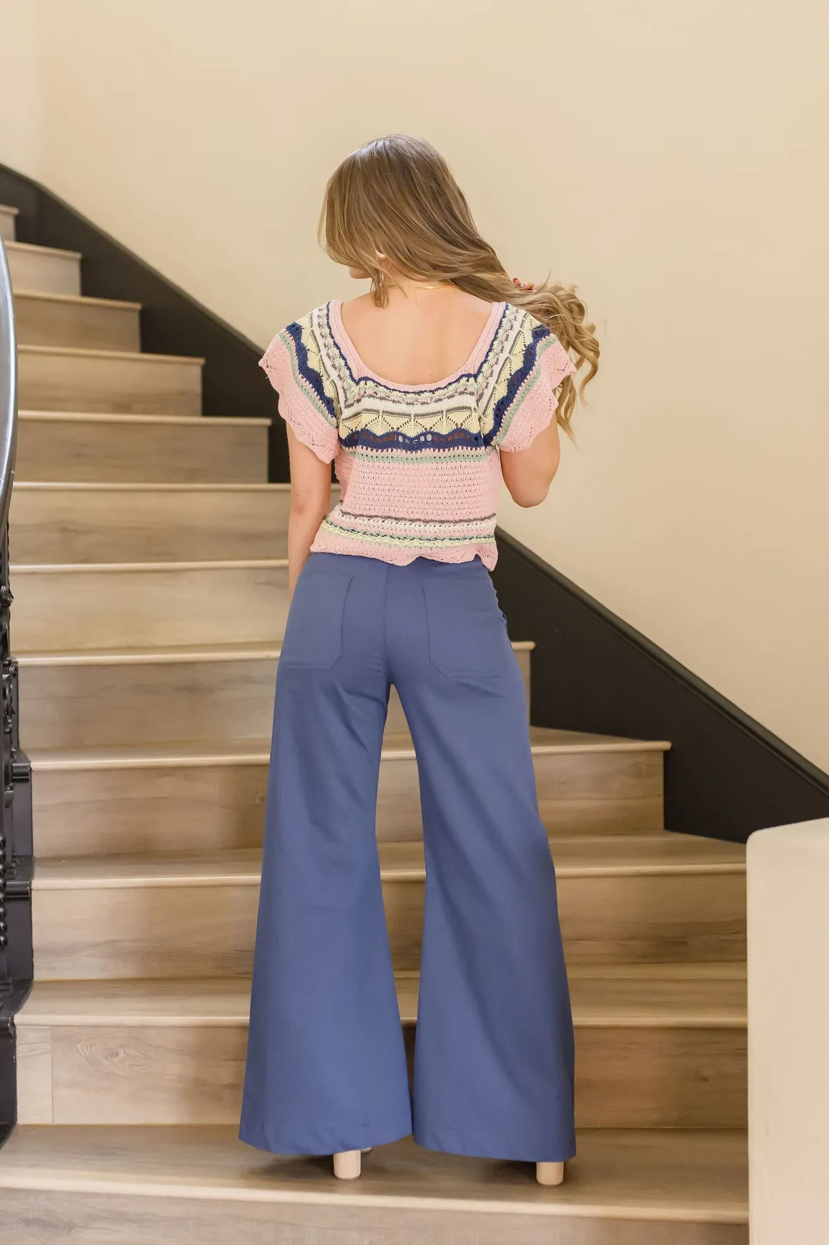 Andrea High Waist Flared Leg Pants Navy