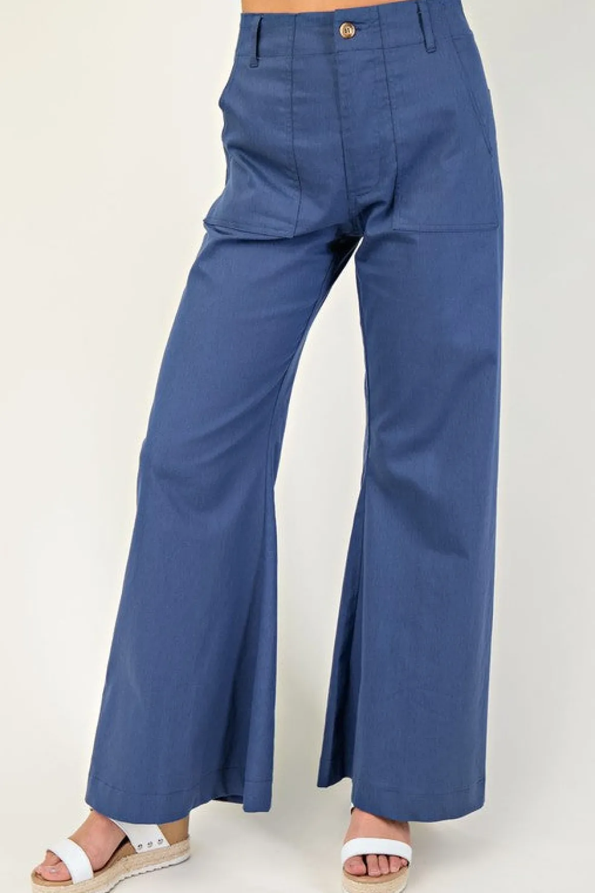 Andrea High Waist Flared Leg Pants Navy