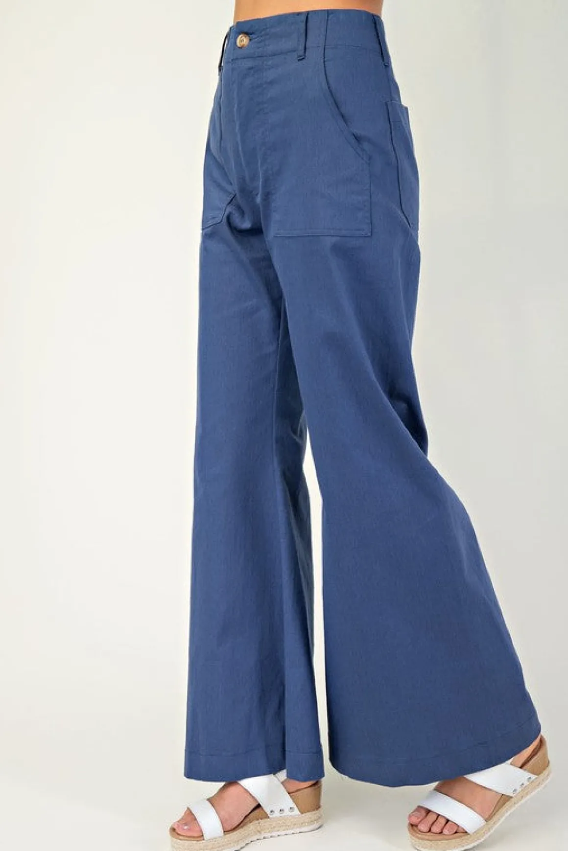 Andrea High Waist Flared Leg Pants Navy