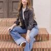Angela Long Sleeve Drawstring Utility Jacket Taupe Black