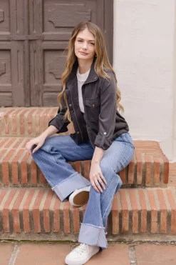 Angela Long Sleeve Drawstring Utility Jacket Taupe Black